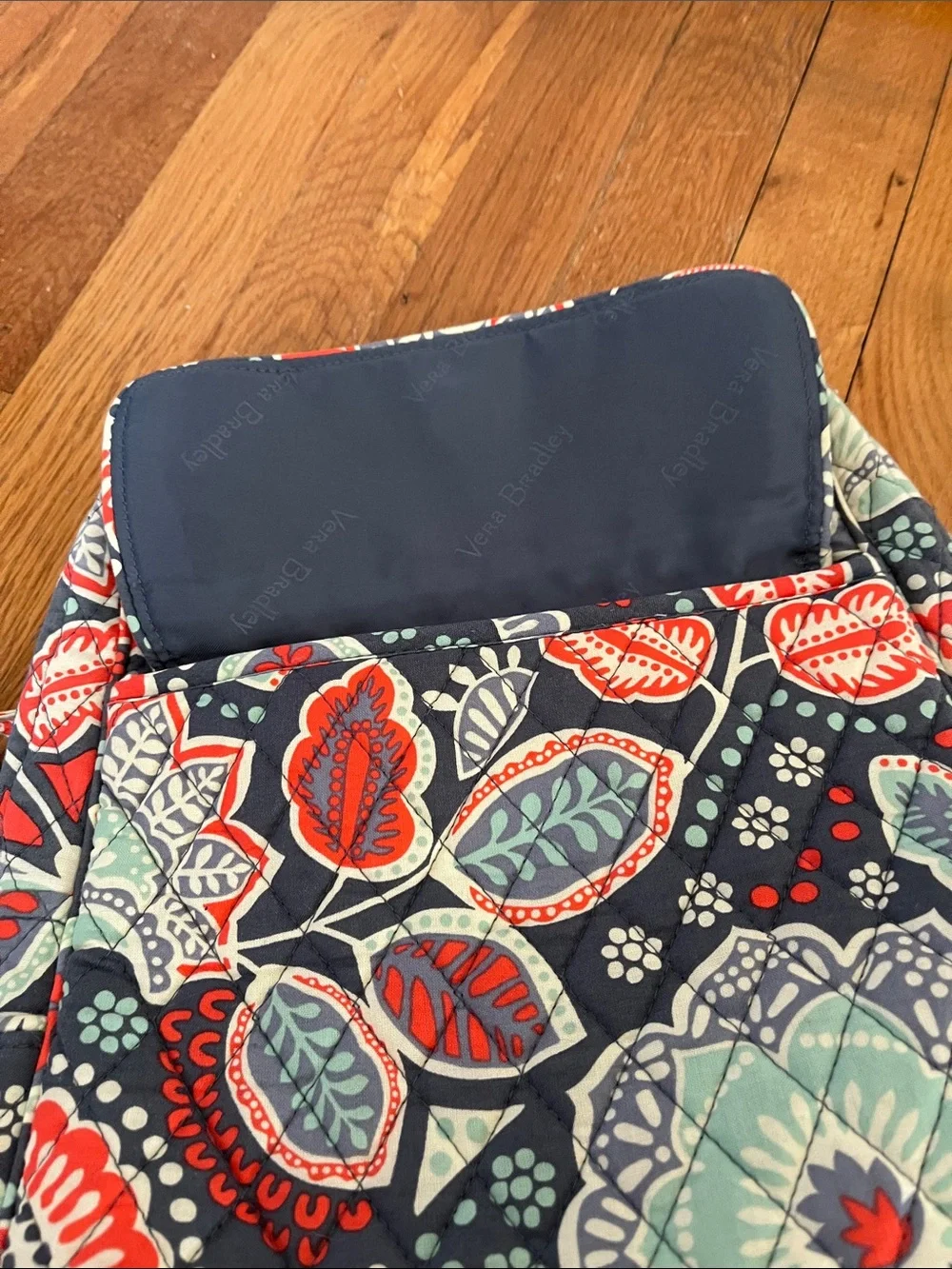 Vera Bradley Quilted Floral Backpack in Navy, Red & Sage